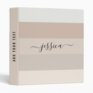 Classeur Nom en script rayures beige neutre 