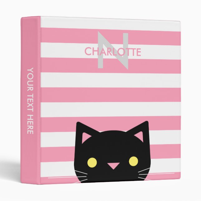 Classeur Nom fait sur commande curieux et initiale de chat (Devant/Côté)