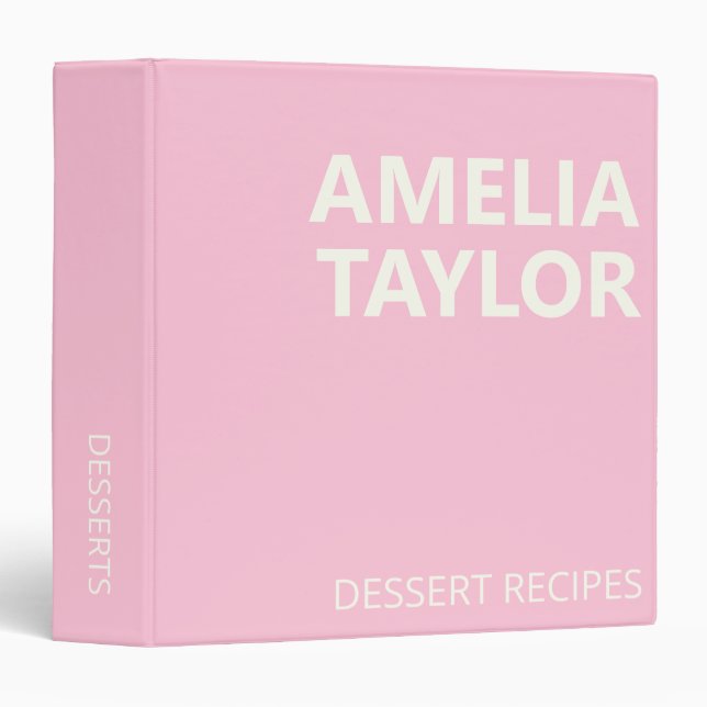 Classeur Nom gras rose Cahier de recettes de desserts perso (Devant/Côté)