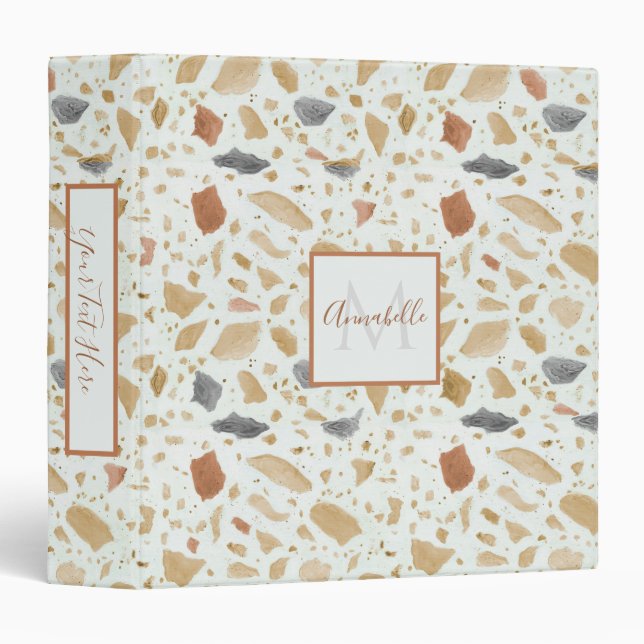 Classeur Nom Monogram Terrazzo Terracotta Rouille Moderne C (Devant/Côté)