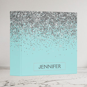 Classeur Nom Monogramme Féminin Paillettes Bleu Aqua Sarcel