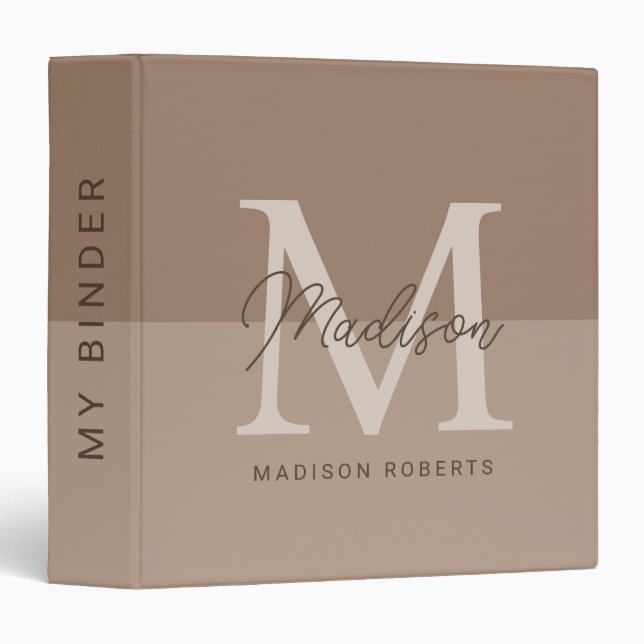 Classeur Nom monogramme Moderne Mocha  (Devant/Côté)