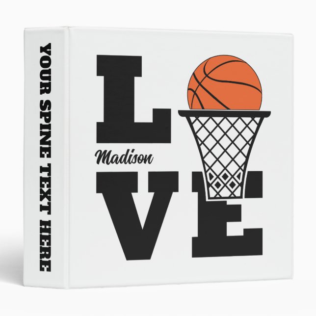 Classeur Nom personnalisé Basketball Love (Devant/Côté)