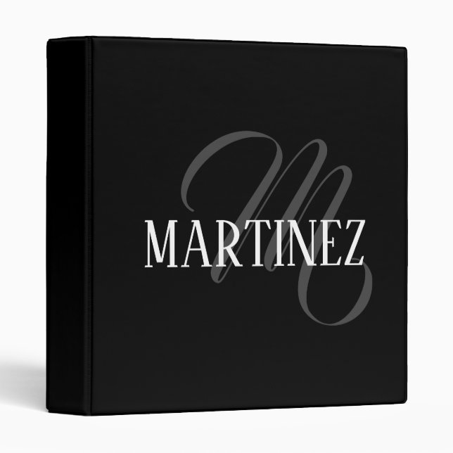 Classeur Nom Personnalisé Black Elegant | Nom (Devant/Côté)