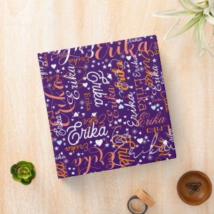 Classeur Nom personnalisé, Coeurs mignons et Étoiles violet