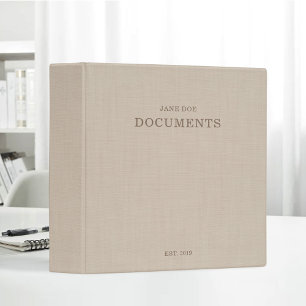 Classeur Nom personnalisé Documents Lin Brun Beige