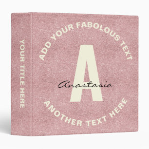Classeur Nom personnalisé en monogramme pailleté rose gold 
