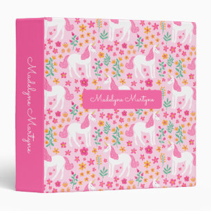 Classeur Nom personnalisé Fleurs Unicorne Rose Cute