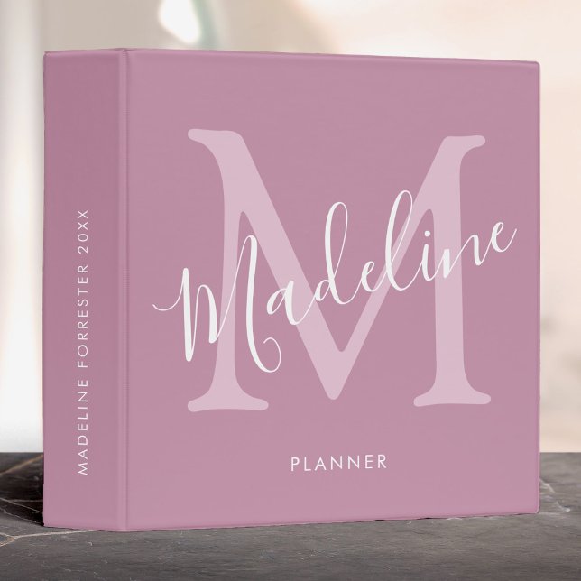Classeur Nom personnalisé Moderne Cassis Pink Monogramme (Créateur téléchargé)