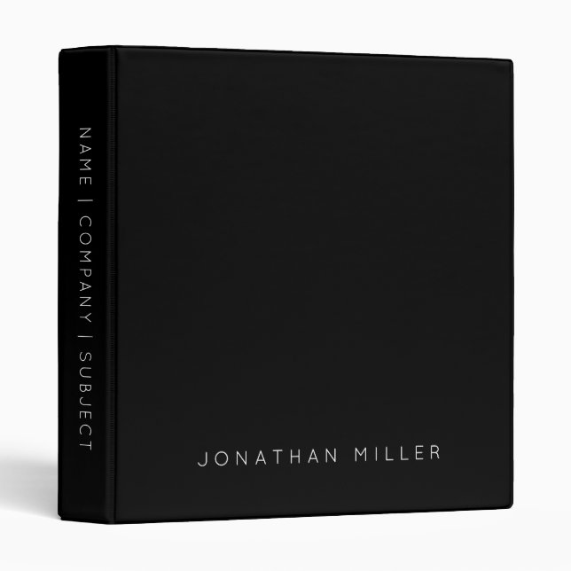 Classeur Nom personnalisé noir et blanc professionnel (Devant/Côté)