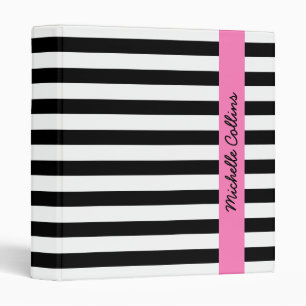 Classeur Nom personnalisé par rose noir et blanc de rayure