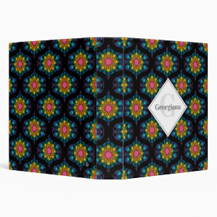 Classeur Nom personnalisé Rainbow Floral Fountain Mid Mod O