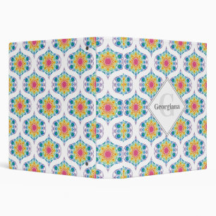 Classeur Nom personnalisé Rainbow Floral Mandala Retro Ogee