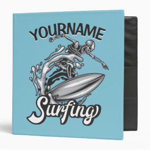 Classeur NOM personnalisé Surfer Big Wave Skeleton Surfing