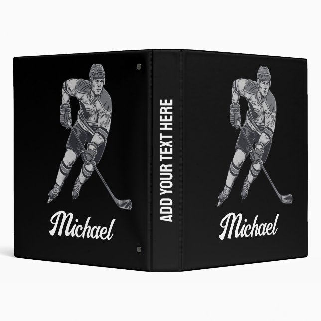 Classeur Nom personnalisé tendance Joueur de hockey noir (Arrière-plan)