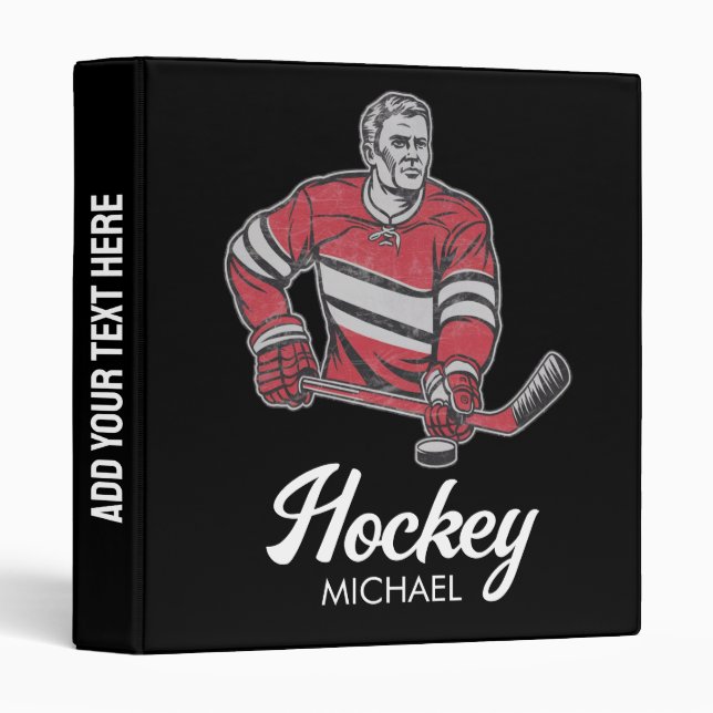 Classeur Nom personnalisé tendance Joueur de hockey noir (Devant/Côté)