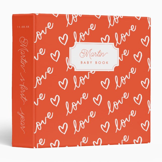 Classeur Nom Red Love & Hearts Baby Book (Devant/Côté)