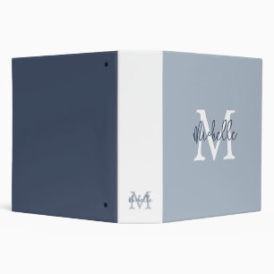 Classeur Nom simple du monogramme Script initial Dusty Blue