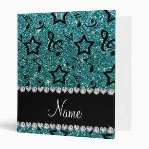 Classeur Nom turquoise parties scintillant notes de musique