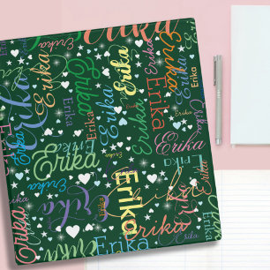 Classeur Noms colorés Coeurs mignons et étoiles Vert