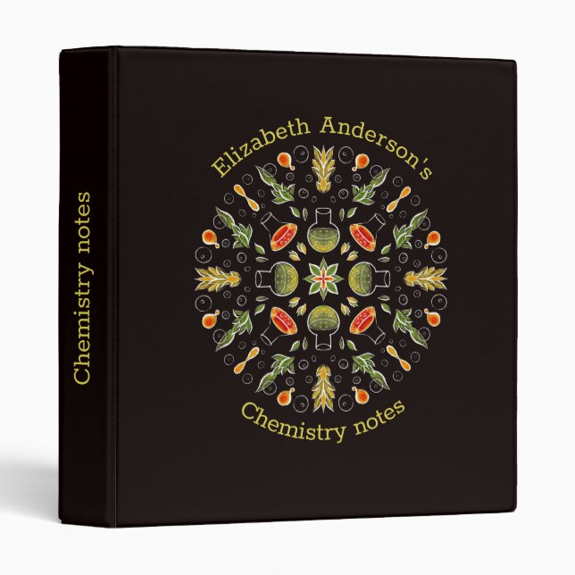 Classeur Notes de chimie Motif botanique (Devant/Côté)