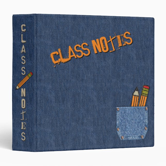 Classeur Notes de classe personnalisées - Jeans et crayons  (Devant/Côté)