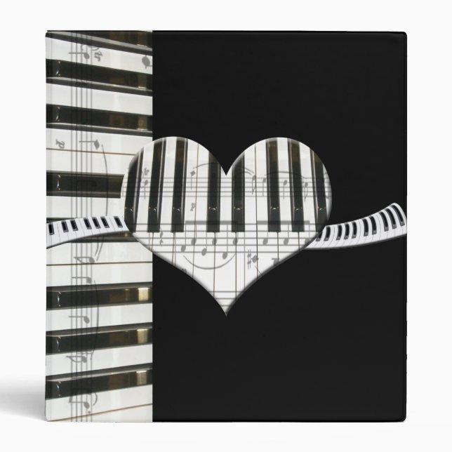 Classeur Notes de clavier et de musique de piano de coeur (Devant)