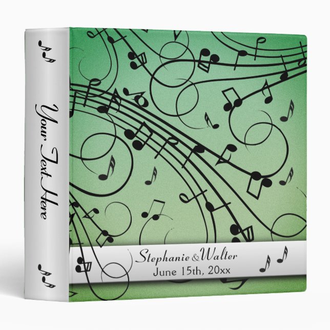 Classeur Notes de fantaisie Design de musique verte (Devant/Côté)