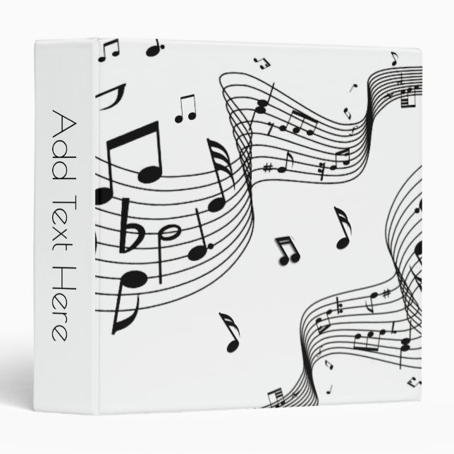 Classeur Notes de musique sur blanc  (Devant/Côté)