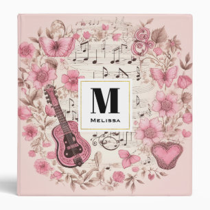 Classeur Notes musicales et fleurs Style rétro Monogramme