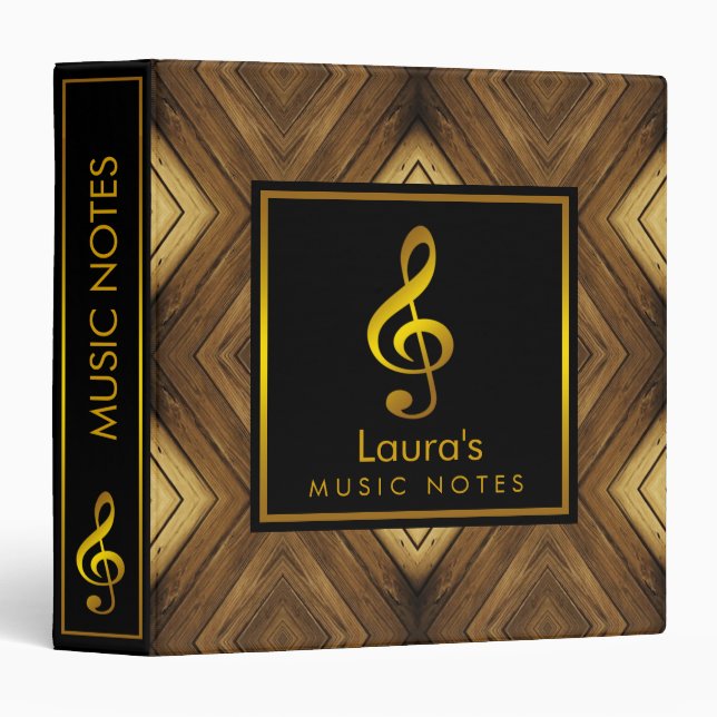 Classeur Notes musicales Or noir en bois (Devant/Côté)