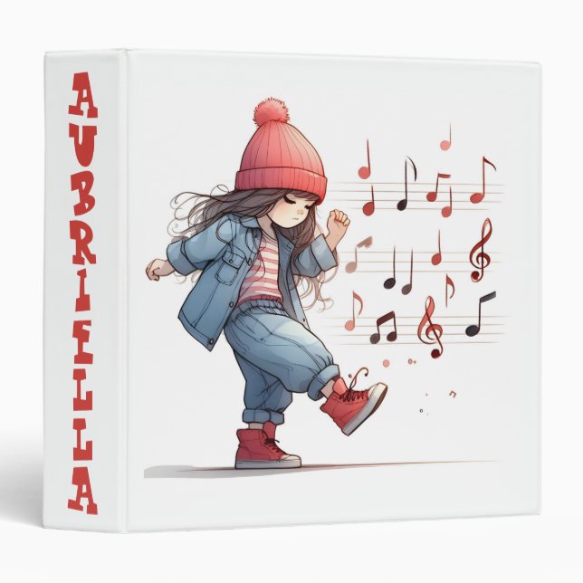 Classeur Notes musicales personnalisées pour enfants (Devant/Côté)