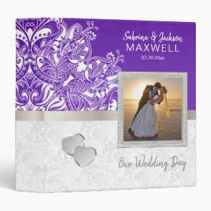 Classeur Notre jour de mariage Blanc Damas & pourpre