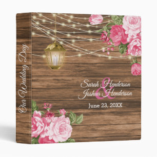 Classeur Notre jour de mariage Bois, lanterne et rose mau