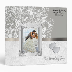 Classeur Notre jour de mariage   White Damask & Silver Grey