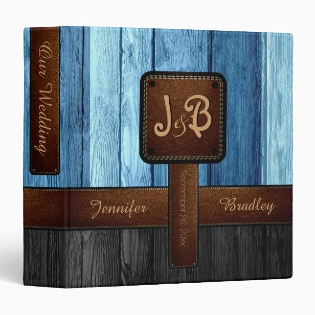 Classeur Notre Mariage | Album en bois bleu et noir (Devant/Côté)