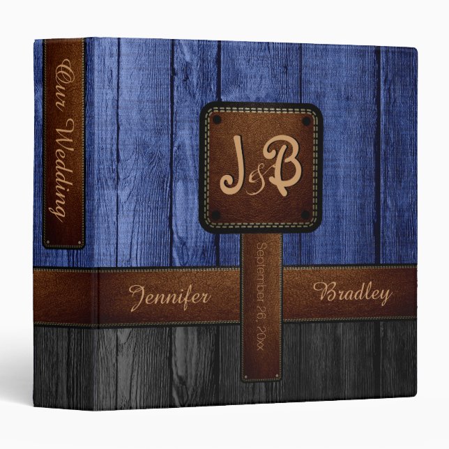 Classeur Notre Mariage | Album en bois bleu et noir (Devant/Côté)