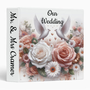 Classeur Notre Mariage avec des colombes, des Roses et des 
