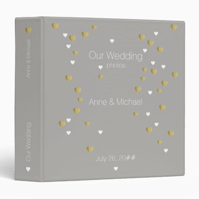 Classeur notre mariage, coeur d'amour romantique gris (Devant/Côté)
