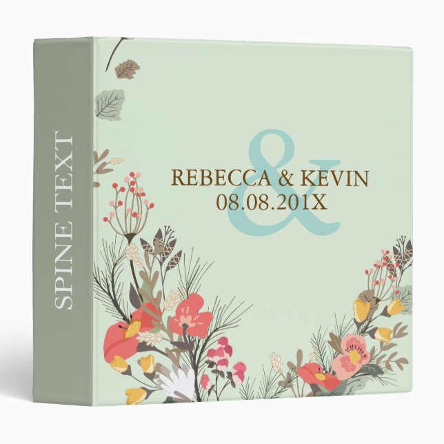 Classeur Notre mariage Fleurs colorées Mariage Wreath (Devant/Côté)