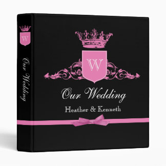 Classeur Notre rose de monogramme de couronne de mariage