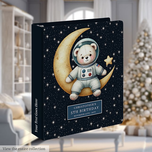 Classeur Nounours Astronaute pour Bébé Garçon Personnalisé (Cute Baby Boy Astronaut Teddy Bear Personalized 3 ring binder)