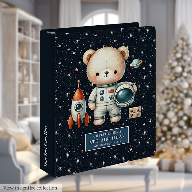 Classeur Nounours de l'espace mignon bébé garçon nom person (Cute Space Teddy Bear Baby Boy Personalized Name 3 ring binder )