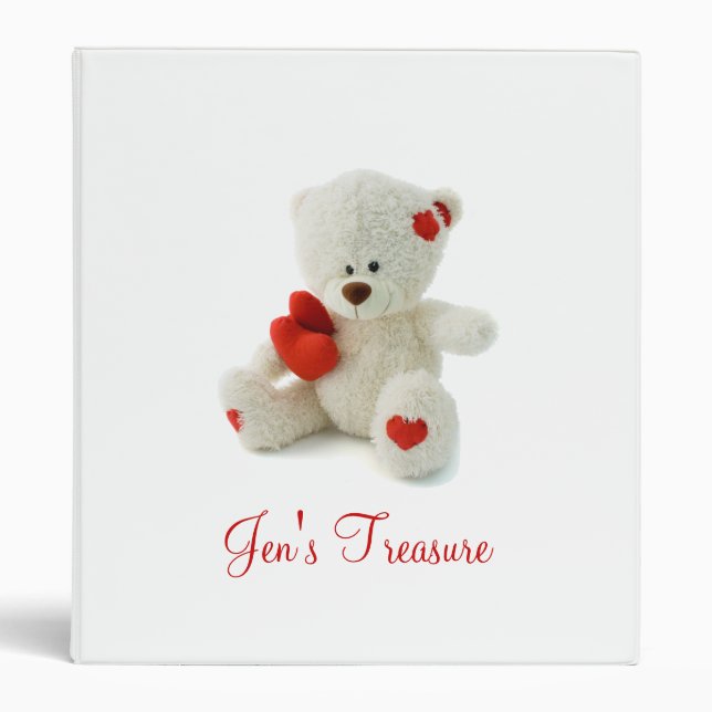 Classeur Nounours Teddy Blanc et Fluffy avec un cœur (Devant)