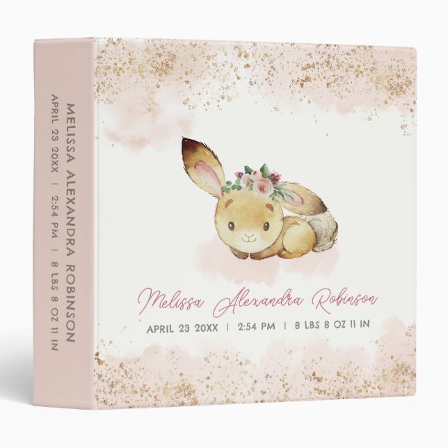 Classeur Nouveau-né Baby Girl Statistiques Petit Lapin Blus (Devant/Côté)