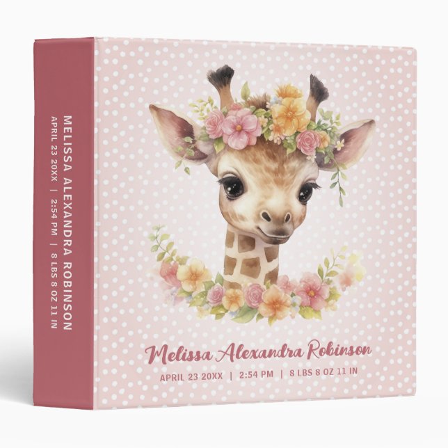 Classeur Nouveau-né bébé fille Statistiques mignonne animal (Devant/Côté)