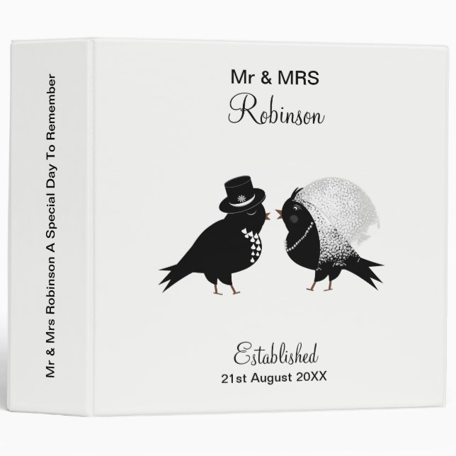 Classeur Nouveaux mariés Inséparables mignons Keepsaké Albu (Devant/Côté)