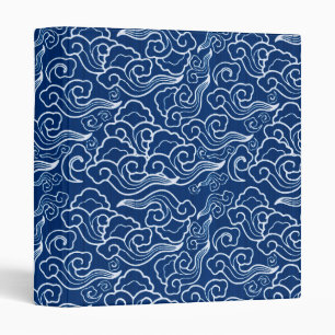Classeur Nuages japonais vintages, bleu de cobalt et blanc