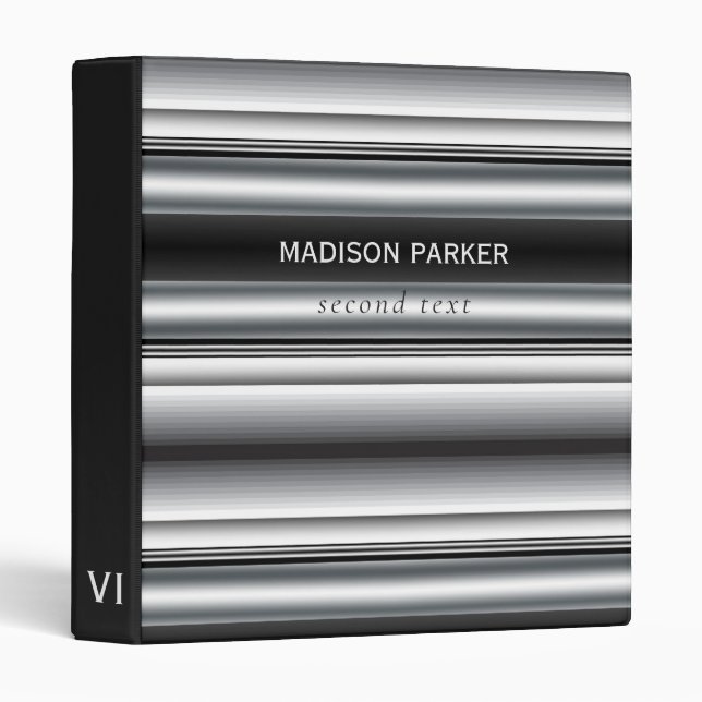 Classeur Nuances de rayures noir et gris (Devant/Côté)