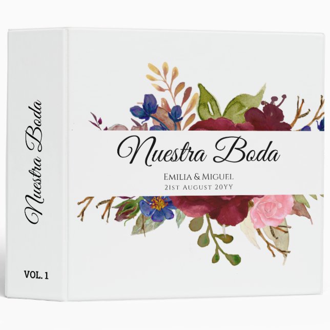 Classeur NUESTRA BODA de Flores Burdeos BURGUNDY (Devant/Côté)